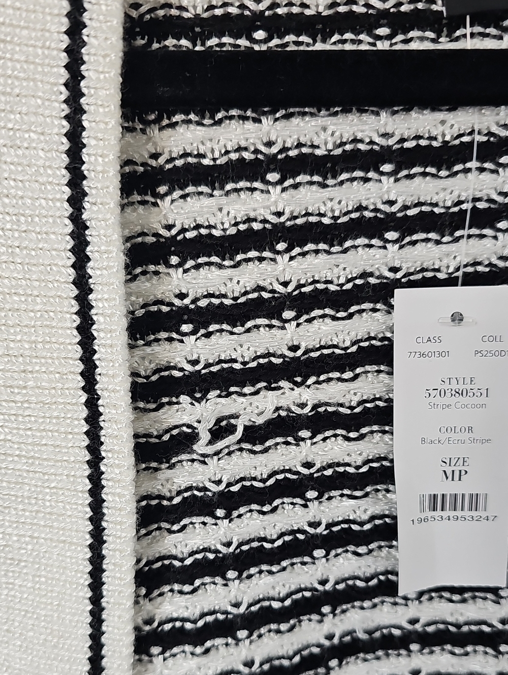 WHBM Ecru & Black Striped Soft Cozy Nubby Knit Cocoon Shrug Sweater Sz:MP - Picture 14 of 17